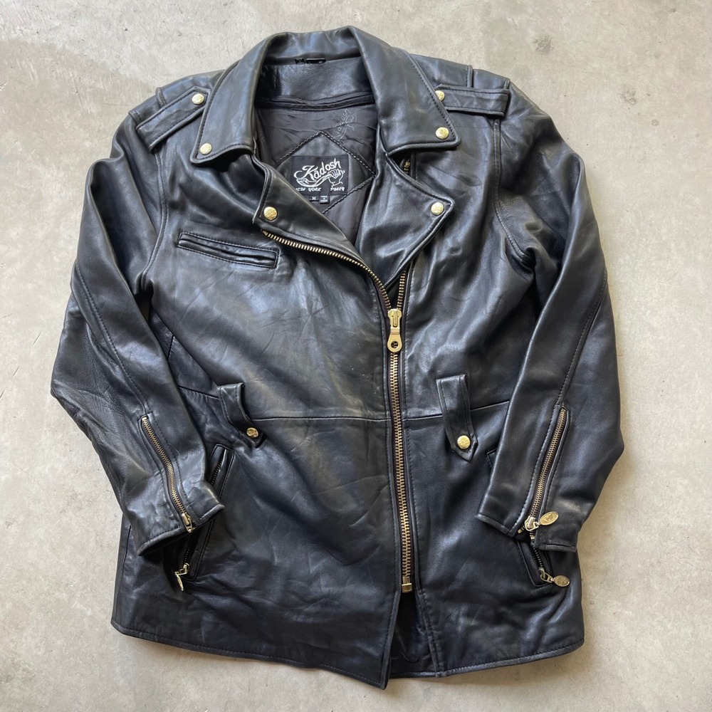 Kadosh New York Italy Black Leather Moto Jacket Asymmetrical Brass Hardware M
